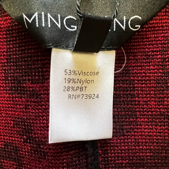 NWT Ming Wang Red Black Jacquard Knit Shawl Collar Kimono Sleeve Open Sz L/XL - Picture 7 of 8